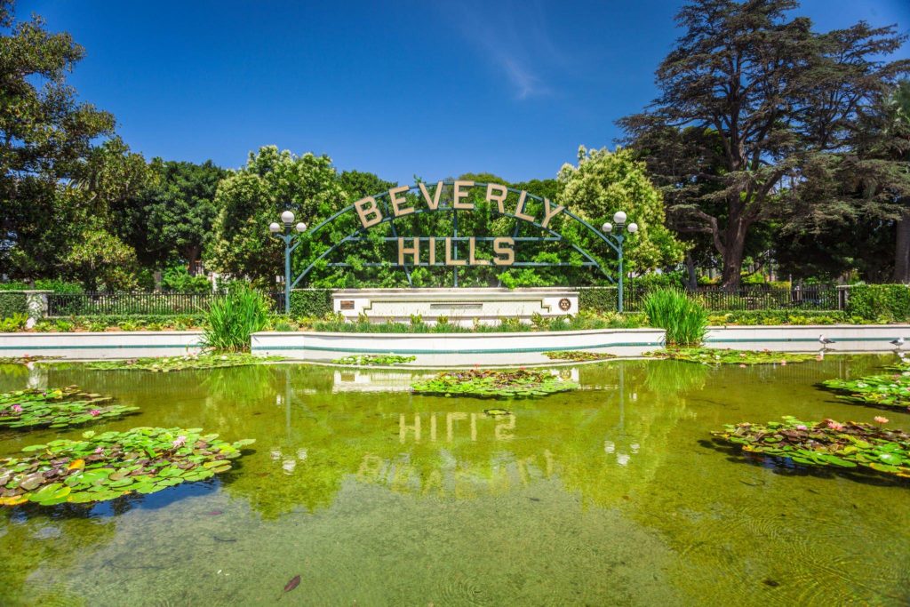 Beverly Hills Sign & Lily Pond